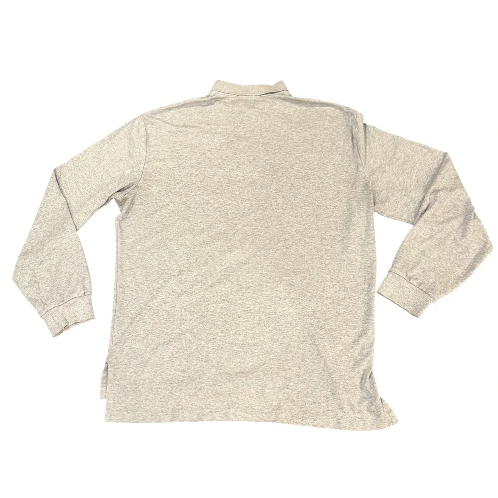 Polo Ralph‎ Lauren Men Large Gray Long Sleeve Cotton Polo Shirt Navy Blue Pony